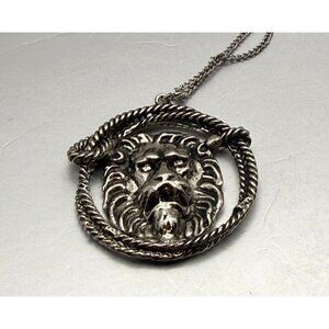 Bold Lion Head Medallion Pendant Necklace Rope Frame Statement Piece